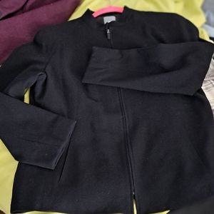 Anne Klein Short Black Smart Dressy Wool Zippered Jacket with Slit Pockets